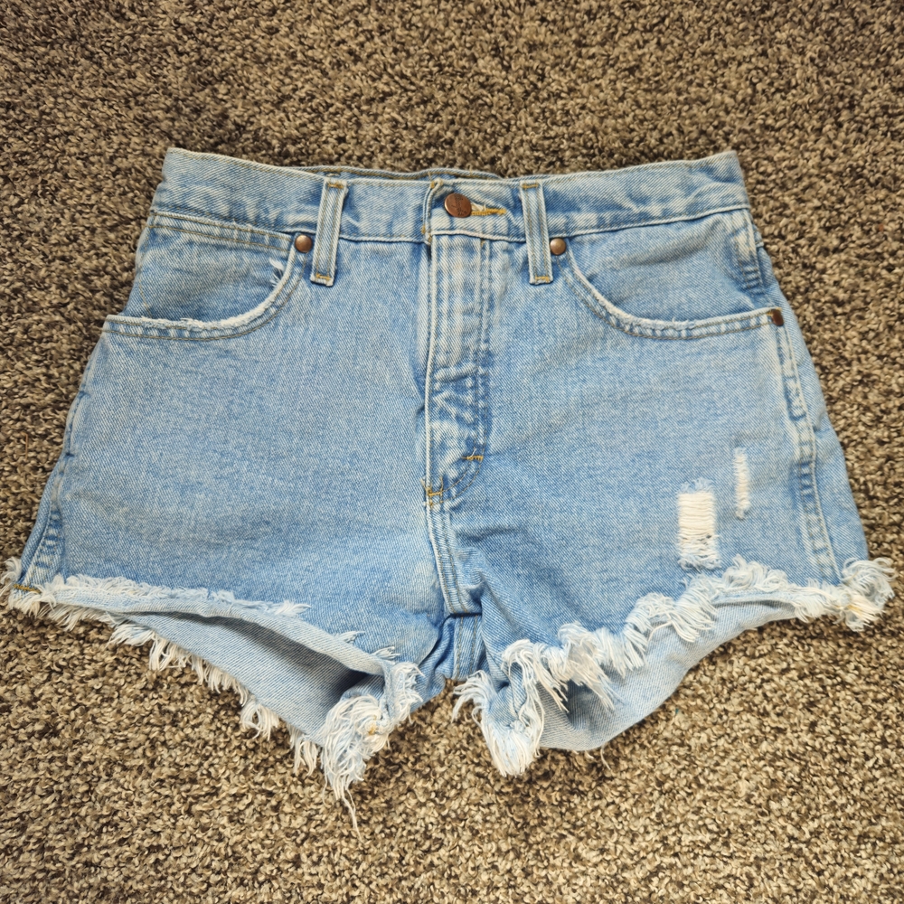 Wrangler Retro Distressed Light Wash High Wash Denim Shorts